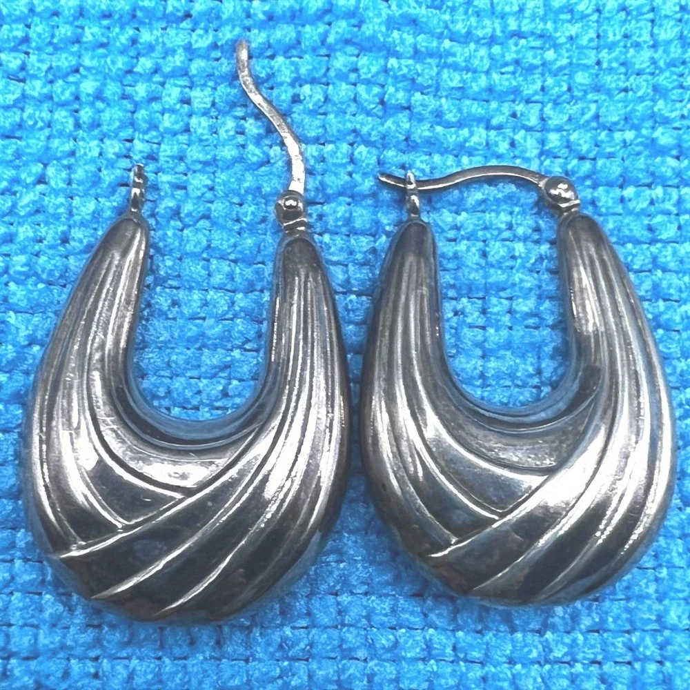 Sterling Silver 925 stamped Sculpted Hoop Earrings
